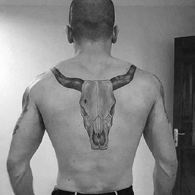 Back Bull Skull Tattoo