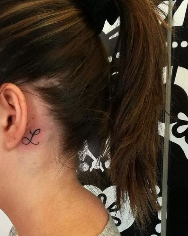 Be Hind Ear Text Tattoo