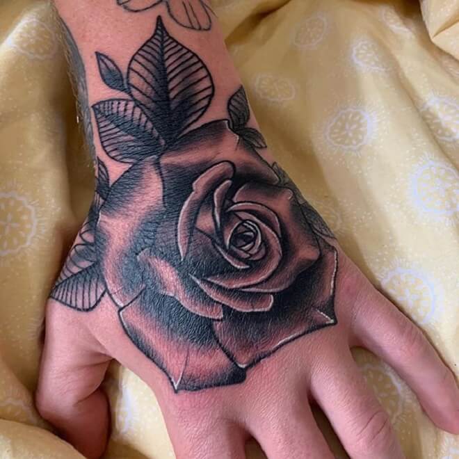 Beautiful Rose Hand Tattoo