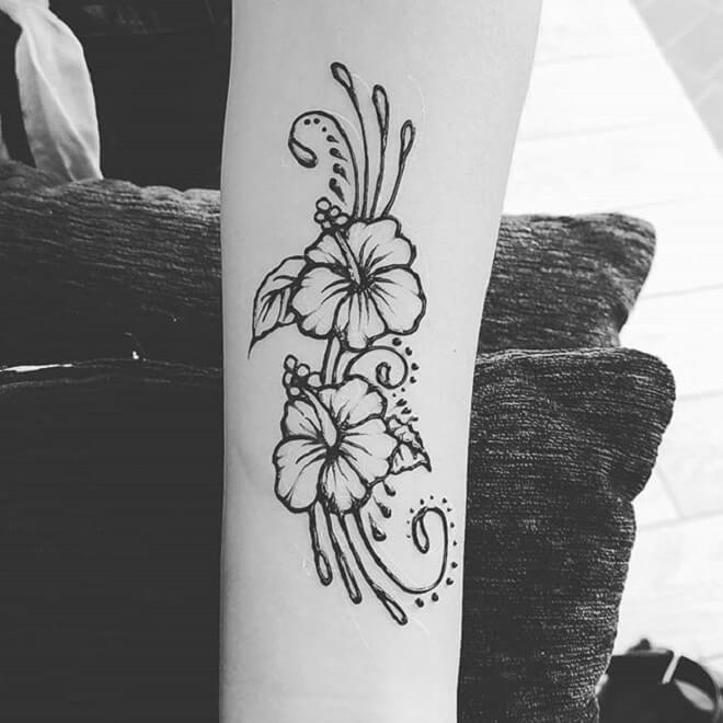 Black Hibiscus Line Tattoo