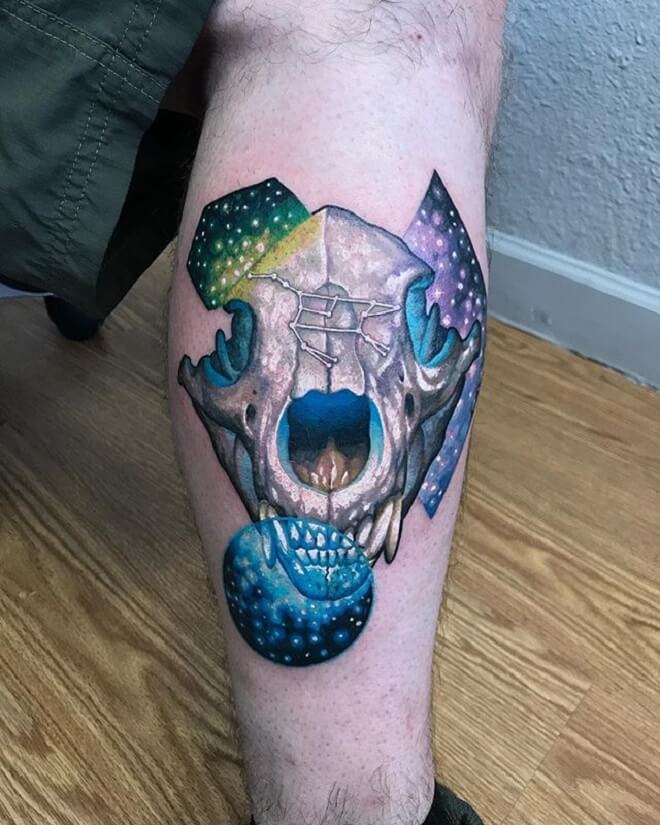 Blue Bear Skull Tattoo