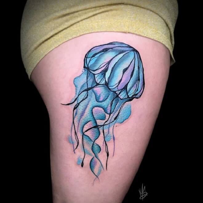 Blue Color Jellyfish Tattoo
