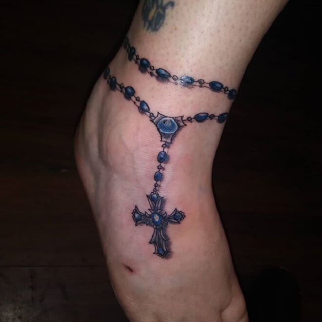 Blue Rosary Tattoo
