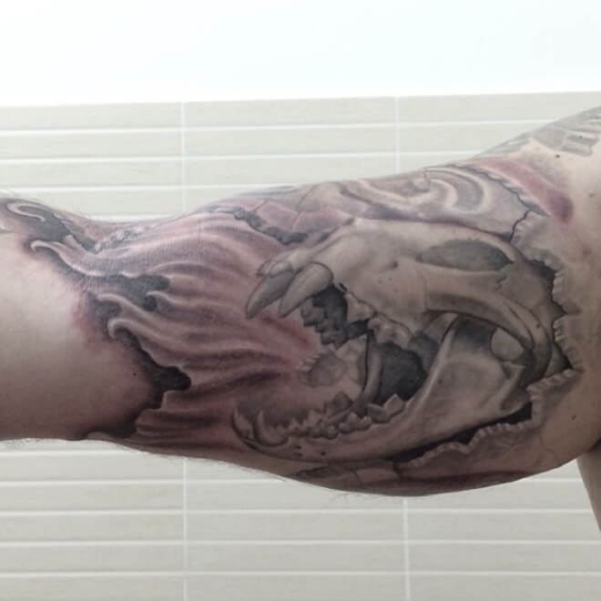 Body Lion Skull Tattoo