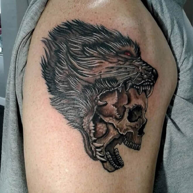 Body Wolf Skull Tattoo