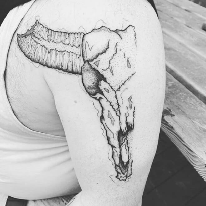 Bull Skull Line Tattoo