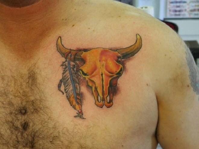 Bull Skull on Chest Tattoo
