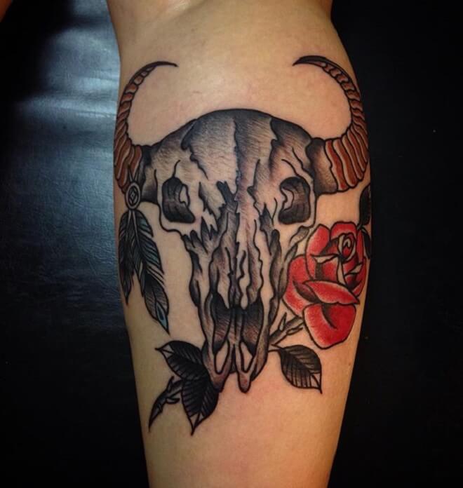 Bull With Rose Tattoo