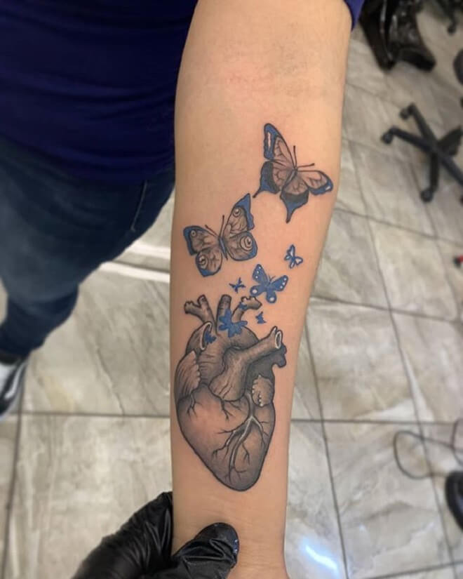 Butterfly Anatomical Heart Tattoo