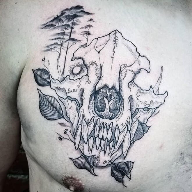 Chest Bear Skull Tattoo