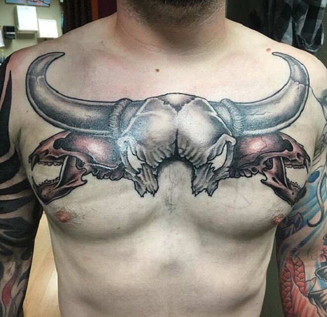 Chest Bull Skull Tattoo
