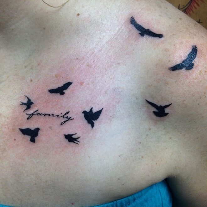 Chest Flock of Birds Tattoo