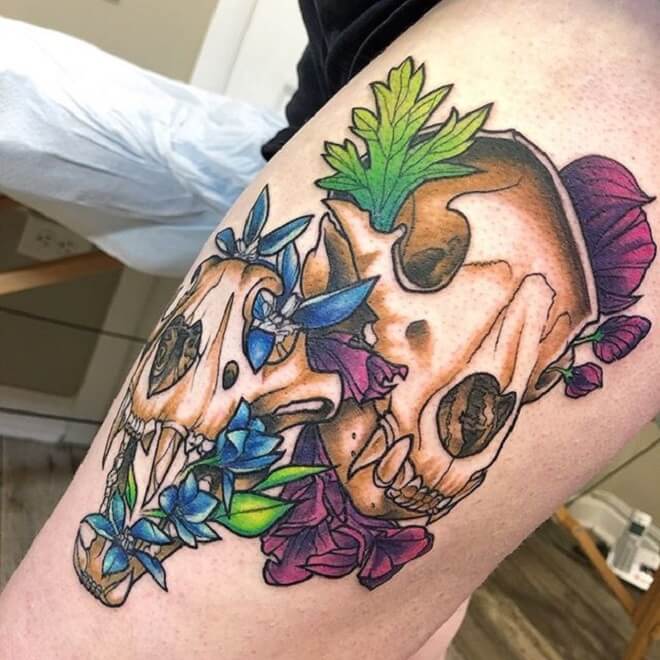 Color Bear Skull Tattoo