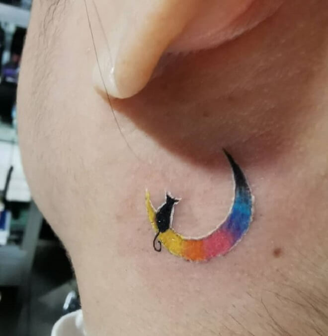 Color Crescent Moon Tattoo