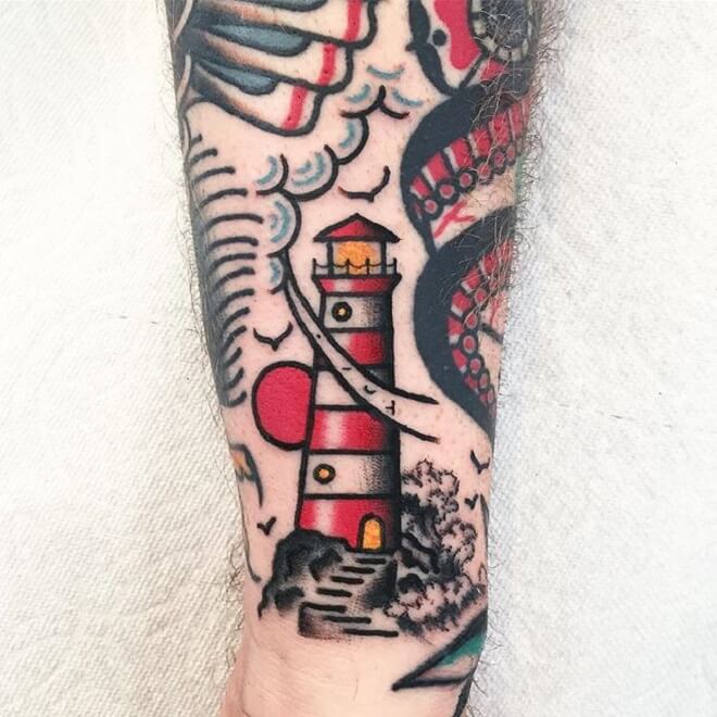 Color Lighthouse Tattoo