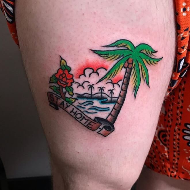 Color Palm Tree Tattoo