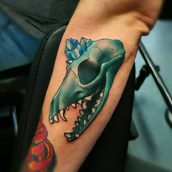Colorful Fox Skull Tattoo
