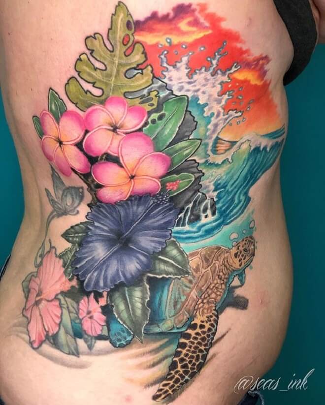 Colorful Hibiscus Tattoo