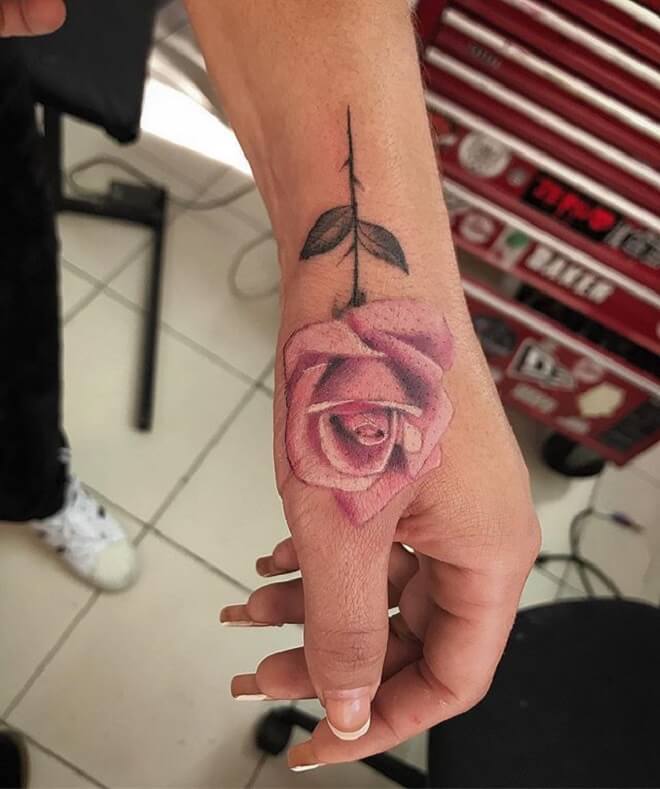 Cool Rose Hand Tattoo