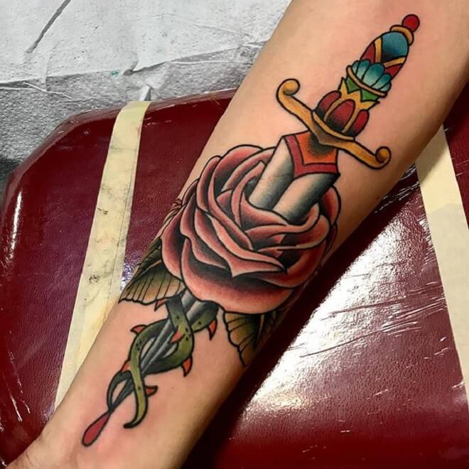 Dagger With Rose Tattoo