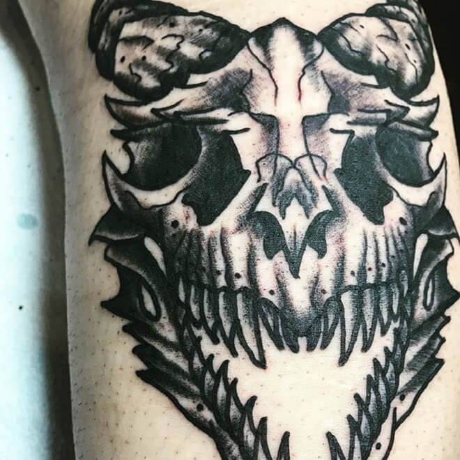 Dragon Skull Line Tattoo