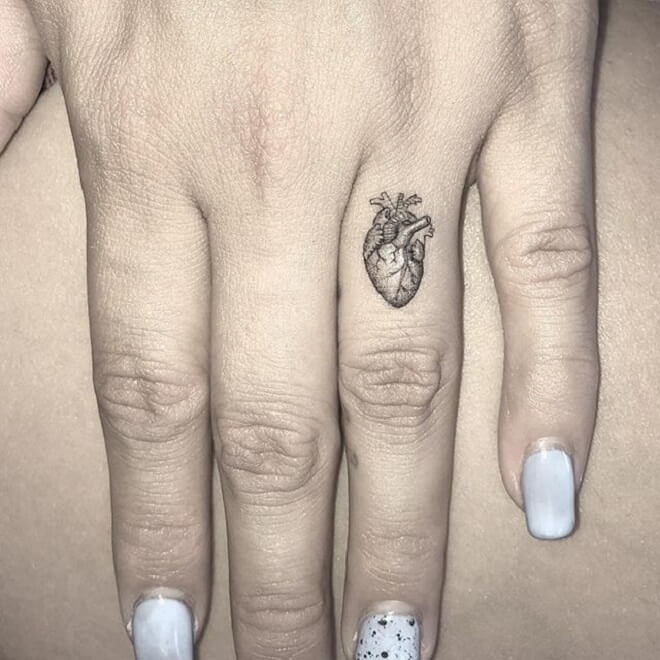 Finger Anatomical Heart Tattoo
