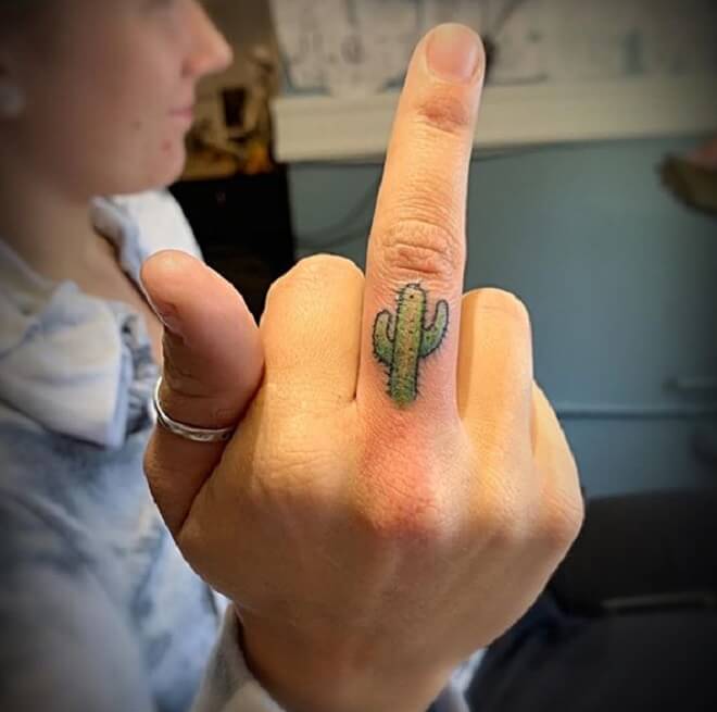 Finger Cactus Tattoo