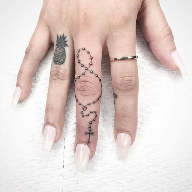 Finger Rosary Tattoo
