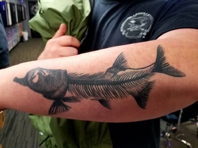 Fish Skeleton Arm Tattoo