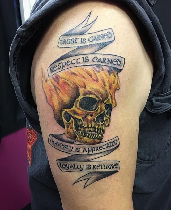 Flaming Skull Men Tattoo