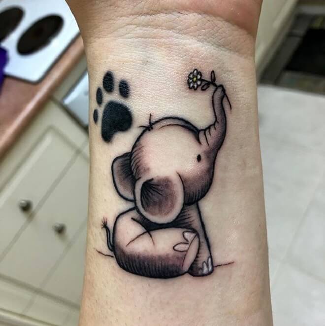 Flower Baby Elephant Tattoo