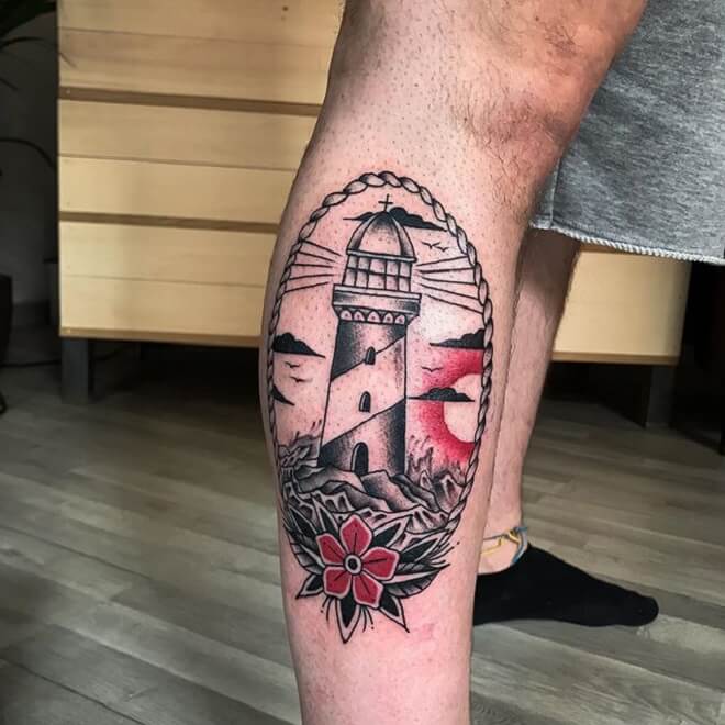 Flower Lighthouse Tattoo