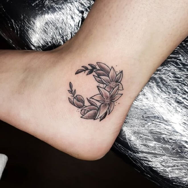 Flower Moon Foot Tattoo