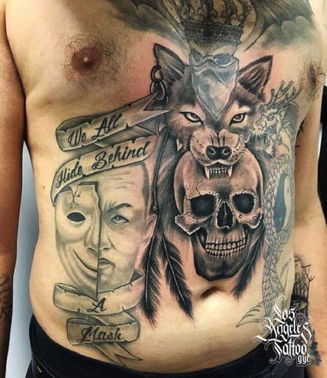 Full Body Wolf Skull Tattoo