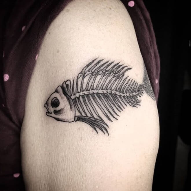 Girl Fish skeleton Tattoo