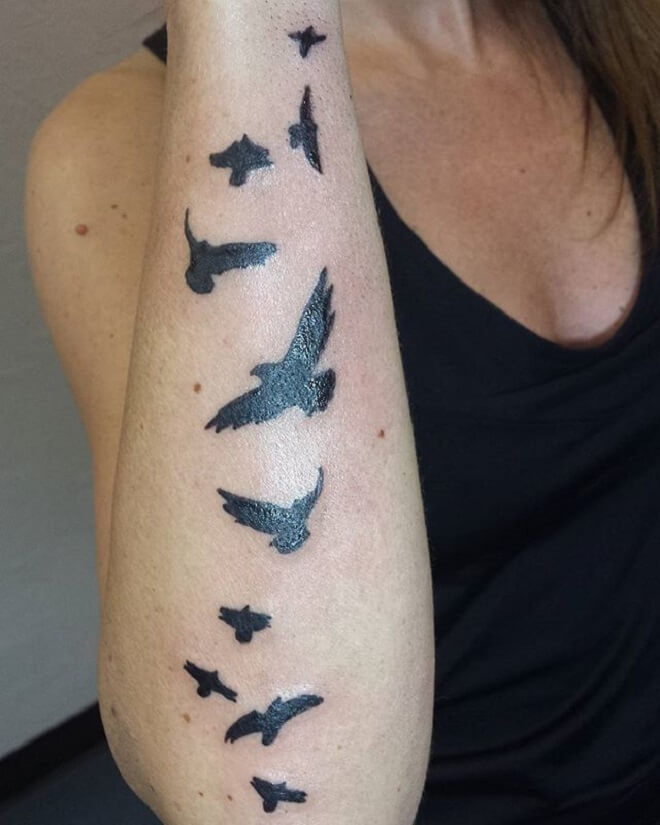 Girl Flock of Birds Tattoo
