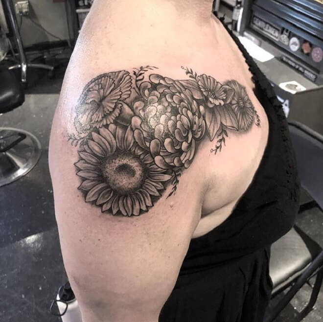 Girl Flower Shoulder Tattoo