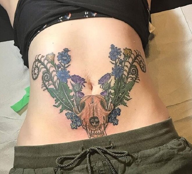 Girl Fox Skull Tattoo