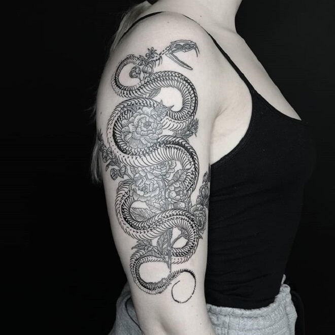 Girl Snake Skeleton Tattoo