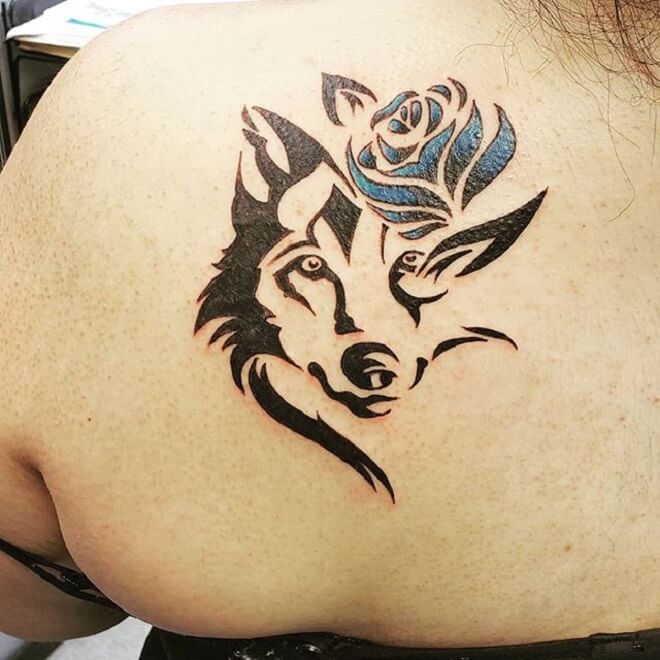 Girl Tribal Wolf Tattoo