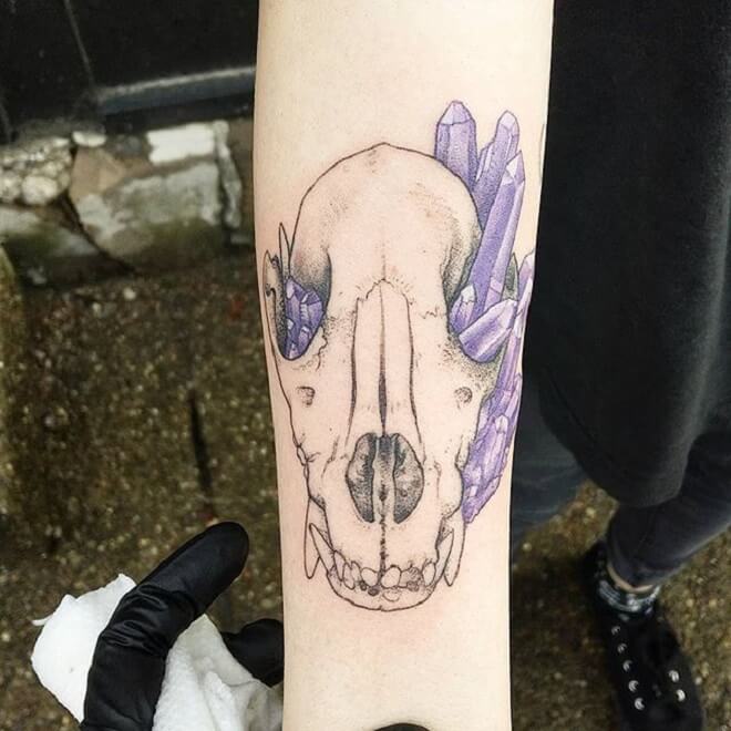 Girl Wolf Skull Tattoo