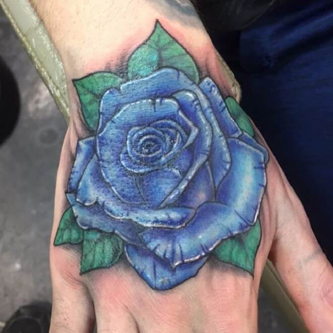 Hand Blue Rose Tattoo