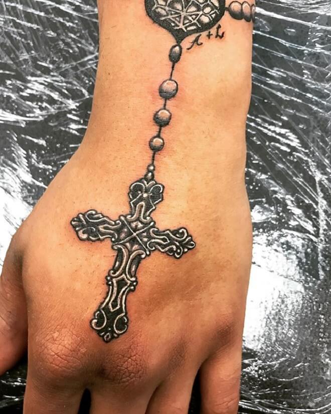 Hand Rosary Tattoo