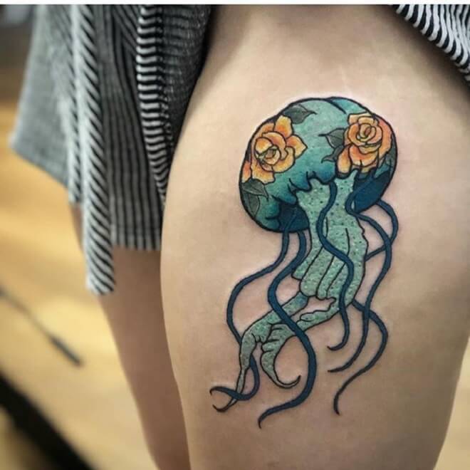 Hip Jellyfish Tattoo
