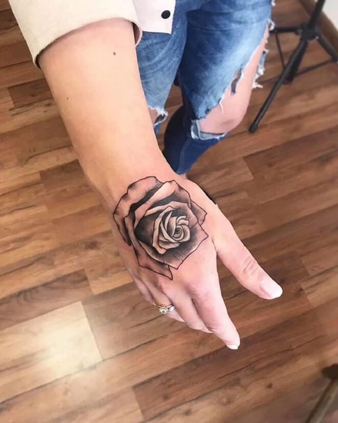 Incredible Rose Hand Tattoo
