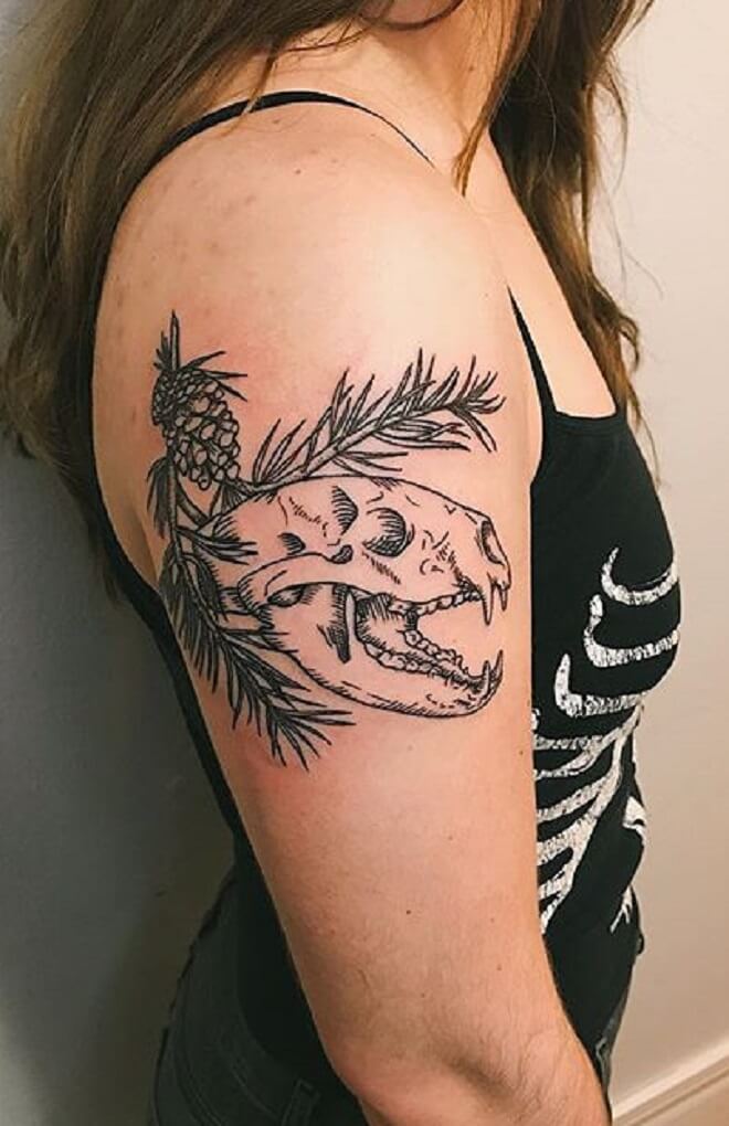 Lady Bear Skull Tattoo