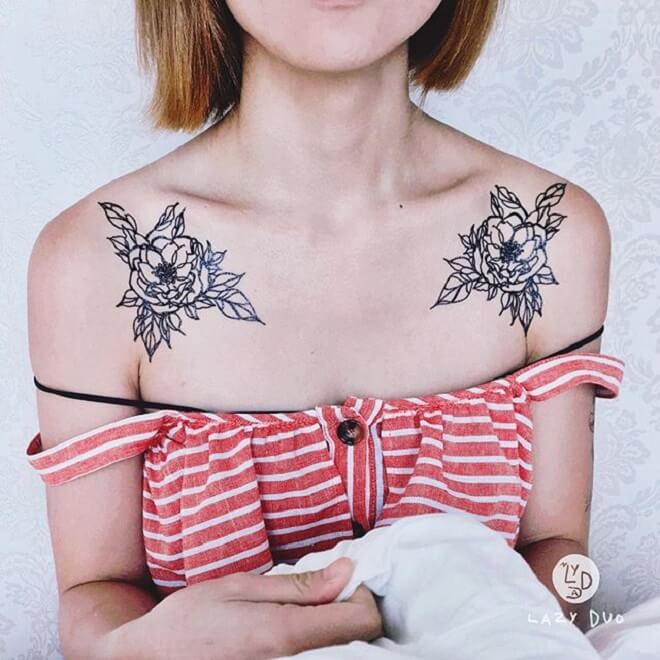 Lady Flower Shoulder Tattoo