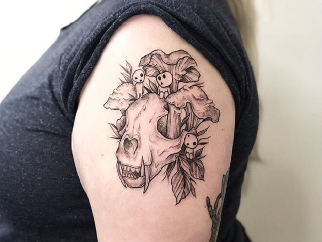 Lady Wolf Skull Tattoo
