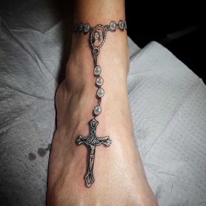 Leg Rosary Tattoo