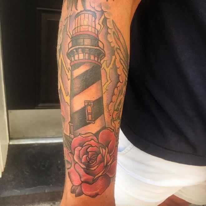 Lighthouse Rose Tattoo